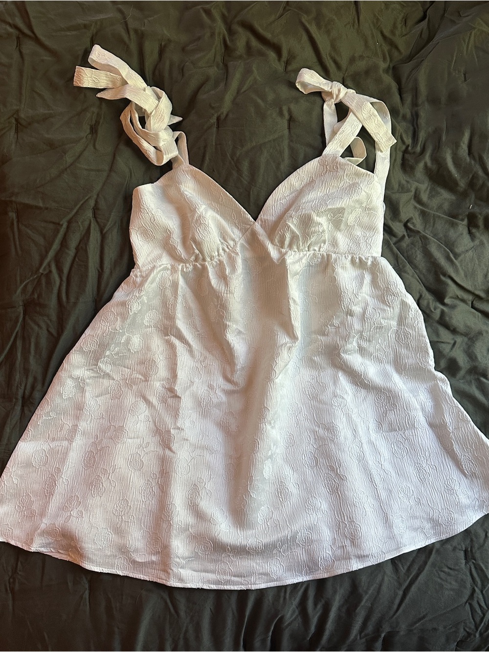 Lulu's White Floral-Textured Tie-Shoulder Slip Dress